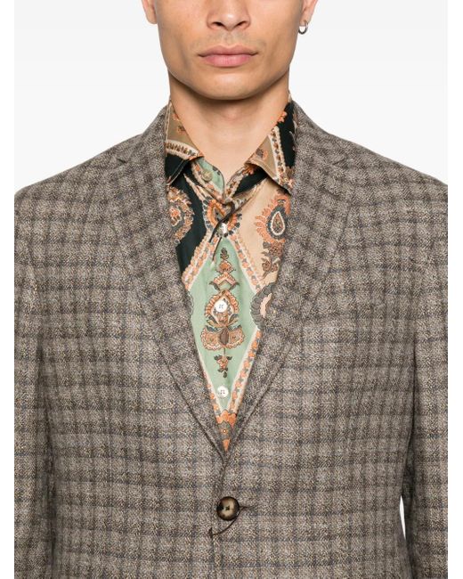Etro Gray Checked Paisley-Lined Blazer for men
