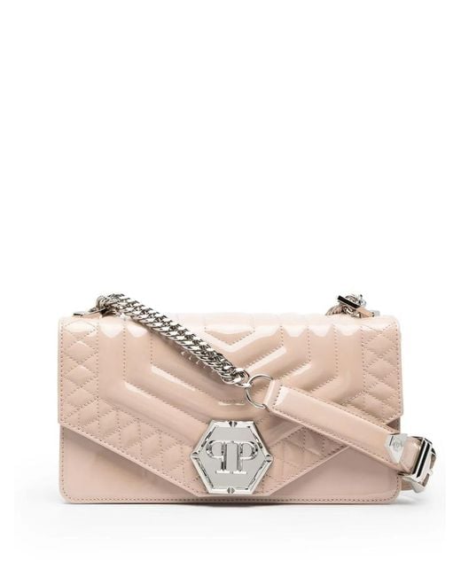 Philipp Plein Natural Medium Hexagon Padded Shoulder Bag