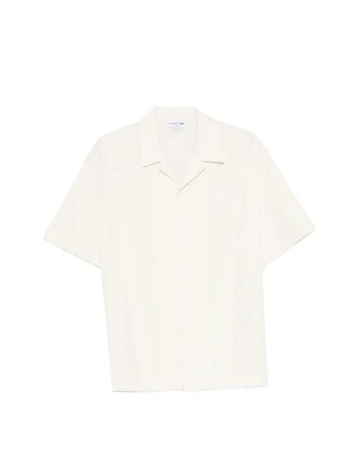 Lacoste White Seersucker Striped Shirt for men