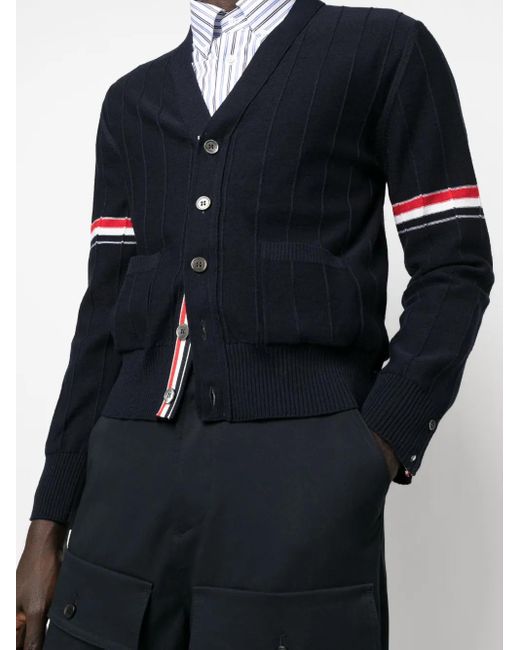 Cardigan Con Scollo A V Rwb di Thom Browne in Blue da Uomo