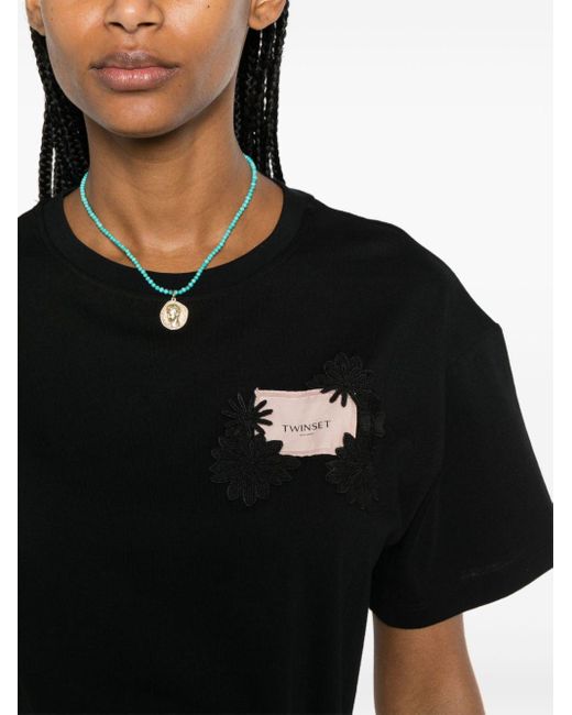 Twin Set T-shirt Met Bloemenprint in het Black