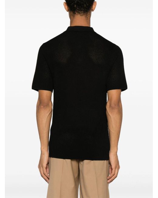 Sandro Black Waffle-knit Polo Shirt for men