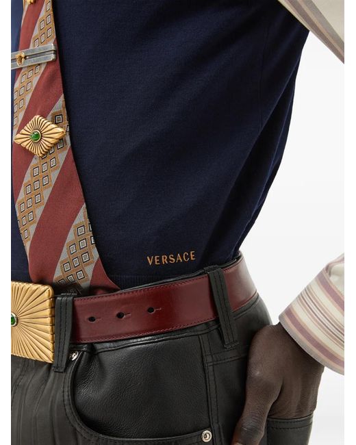 Versace Blue Embroidered Wool Knit Vest for men