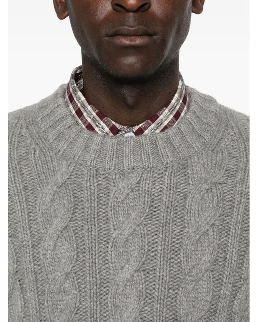 Bompard Gray Cable-Knit Crew-Neck Sweater for men