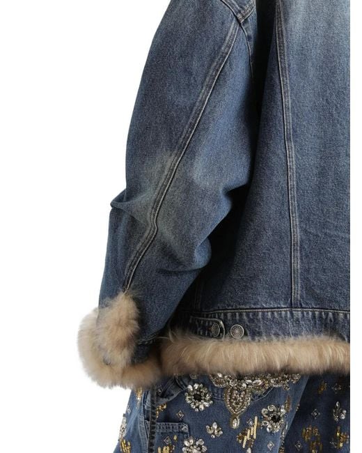 Dolce & Gabbana Blue Faux-Fur Detail Denim Coat