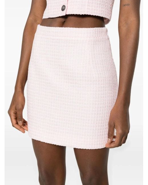 Alessandra Rich Pink Sequin Checked Tweed Mini Skirt