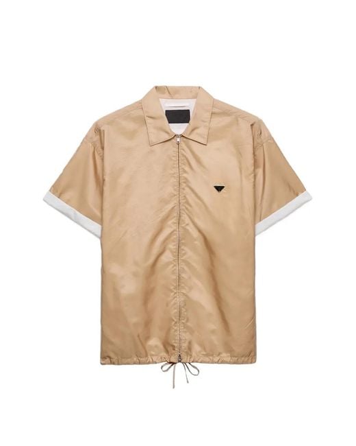 Prada Natural Short-Sleeved Re-Nylon Zipper Shirt for men