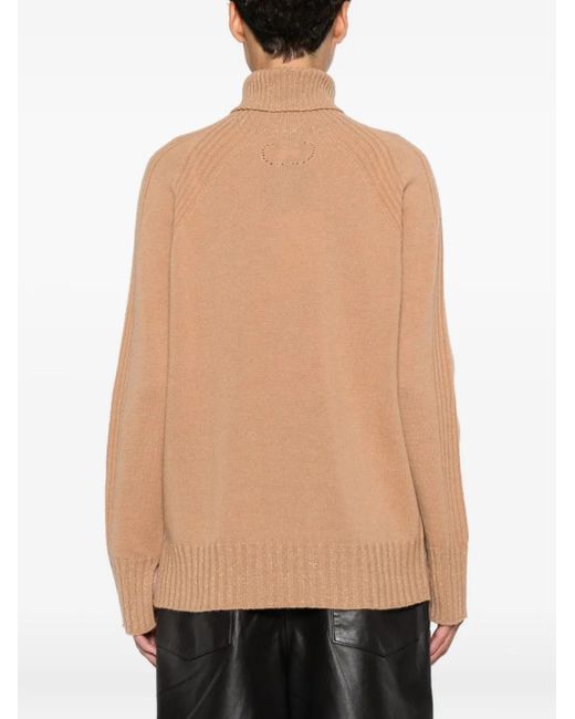Maglione A Coste A Collo Alto di Twinset in Natural