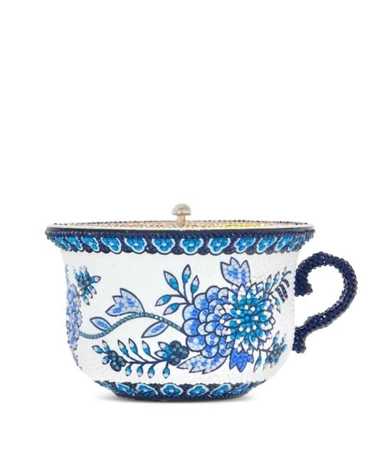 Judith Leiber Blue Crystal-Embellished Floral-Print Clutch Bag