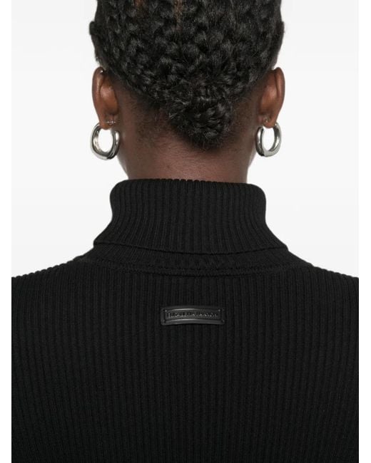 Elisabetta Franchi Black Ribbed-Knit Turtleneck Sweater