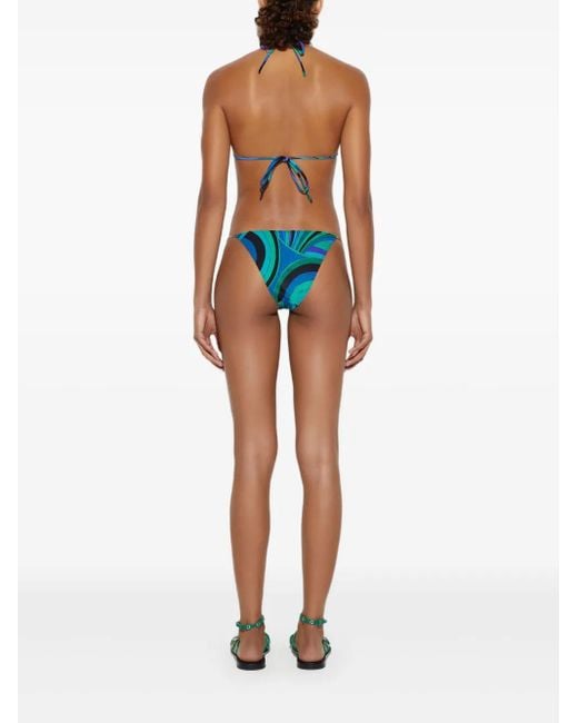 Emilio Pucci Blue Iride-Print Triangle Bikini Bottom