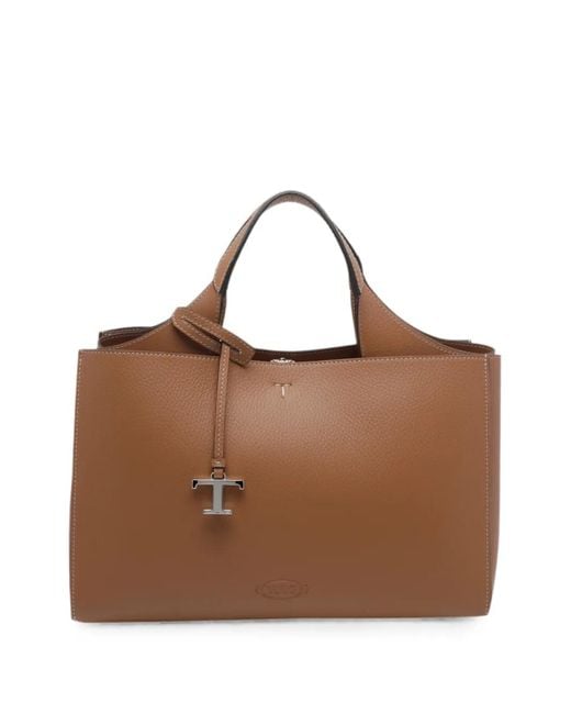 Tod's Brown Logo-Charm Leather Tote Bag