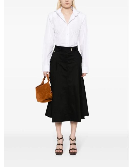 Carolina Herrera Black Pleated Cotton Midi Skirt
