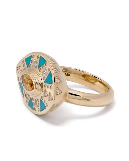 Harwell Godfrey Metallic 18kt Yellow Gold Cleopatra's Tear Turquoise Cocktail Ring