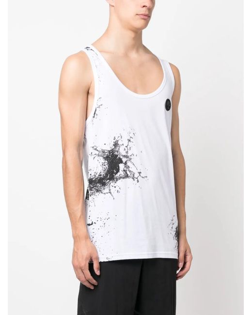 Philipp Plein White Splash-Print Cotton Tank Top for men