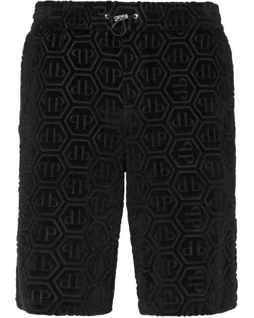 Philipp Plein Black Hexagonal-Logo Shorts for men