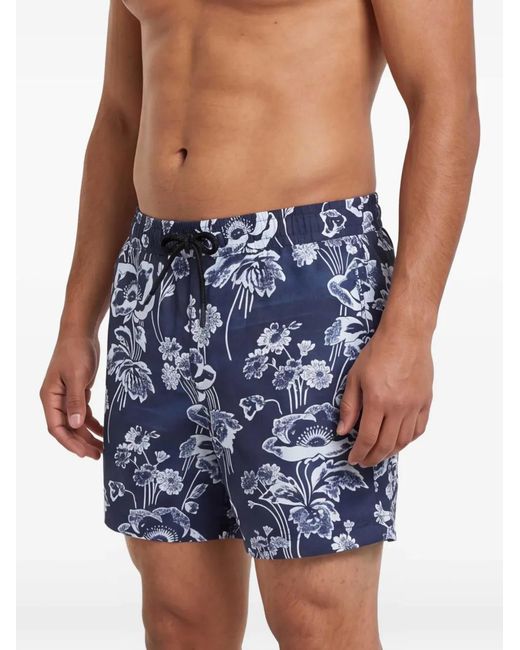 Commas Blue Floral-Print Swim Shorts for men