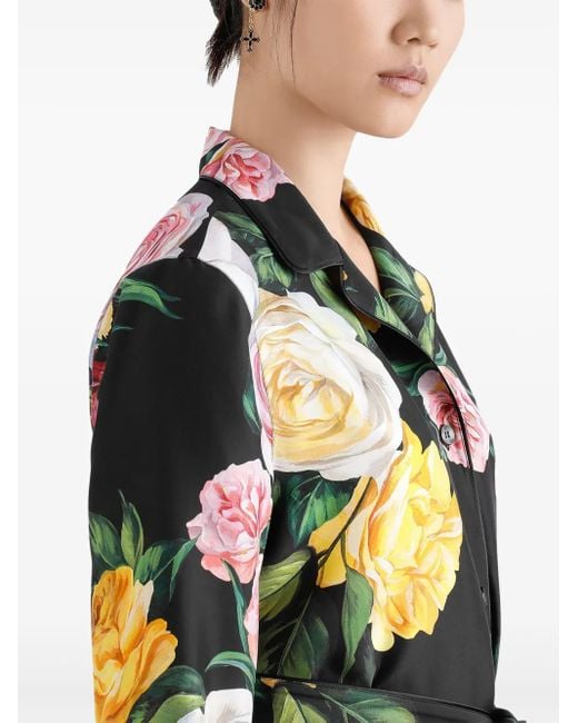 Dolce & Gabbana Black Rose Print Shirt