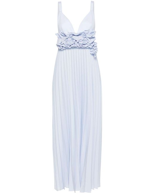 P.A.R.O.S.H. White Floral-appliqué Pleated Gown