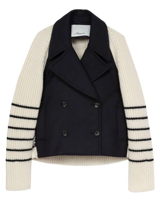 3.1 Phillip Lim Black Striped Double-breasted Peacoat
