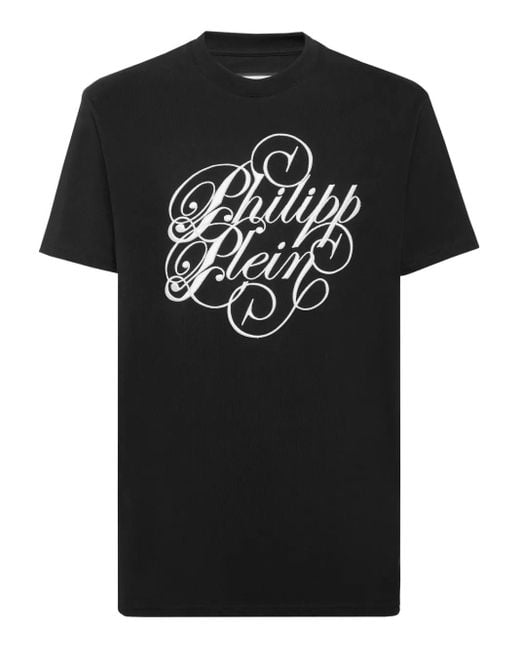 Philipp Plein Black T-Shirt Round Neck Ss Plein Coursive for men
