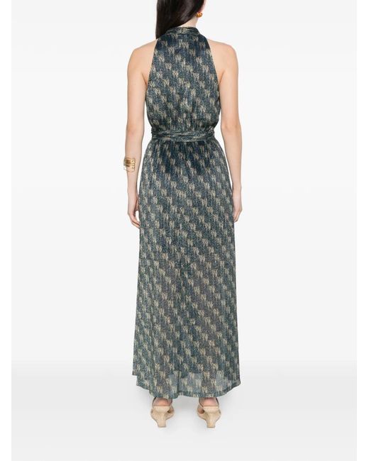 Siyu Blue Printed V-Neck Maxi Dress