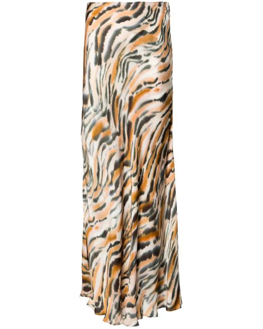 Twinset Metallic Animal-Print Satin Maxi Skirt