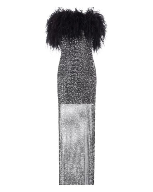 Santa Brands Gray Feather-Embellished Slit Midi Dress