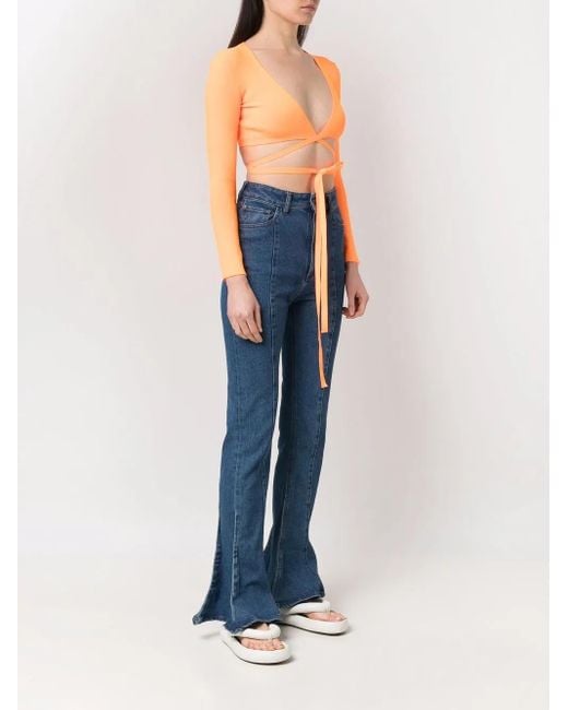 MSGM White Haut Crop En Maille À Design Cache-Cœur