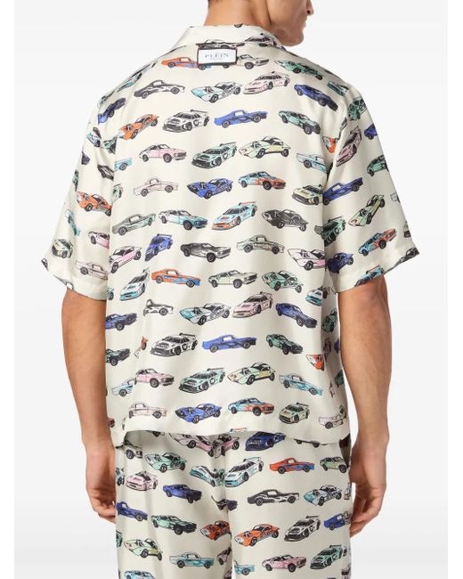 メンズ Philipp Plein Cars Racing ボーリングシャツ Gray