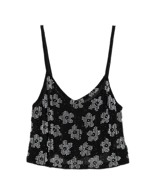 Ashish Black Floral Sequin Top
