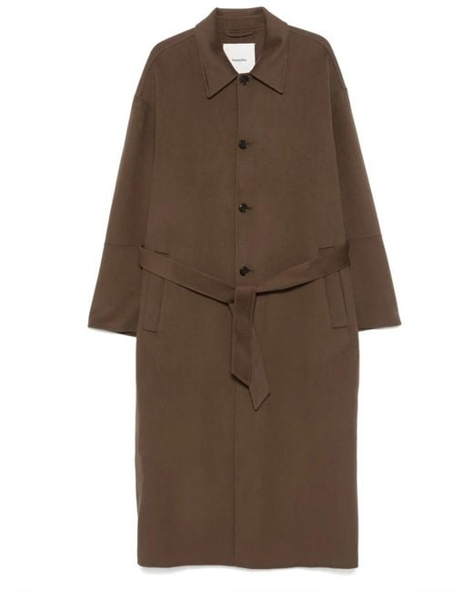 Nanushka Brown Wool-Silk Oversized Belted Coat for men