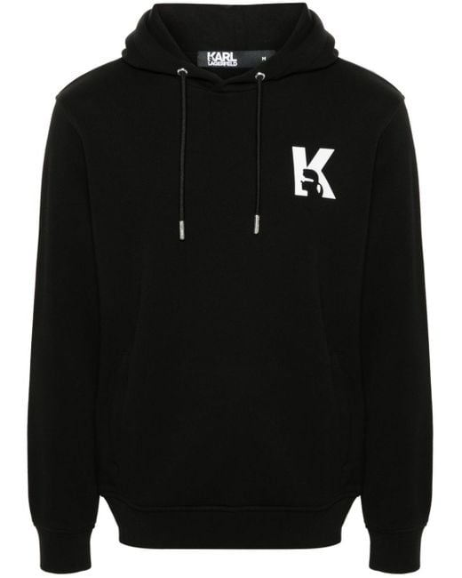Karl Lagerfeld Black Rubberised-logo Hoodie for men