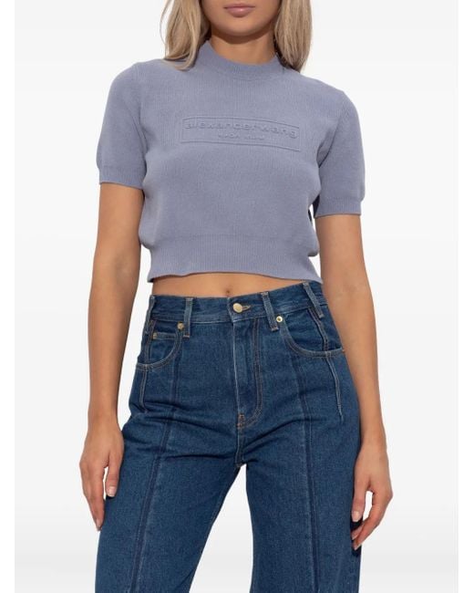 Alexander Wang Blue Embossed-Logo Short-Sleeve Top