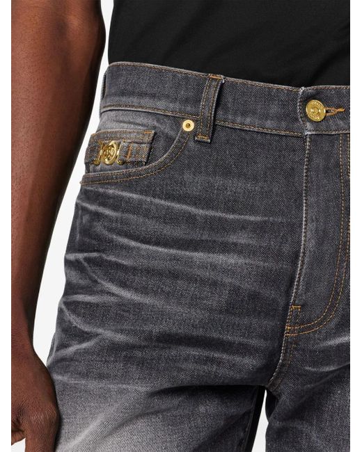 Versace Blue Straight Leg Washed Jeans for men
