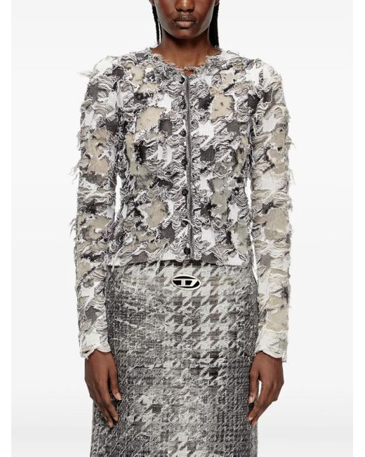 DIESEL White Devoré-Houndstooth-Jacquard Cardigan