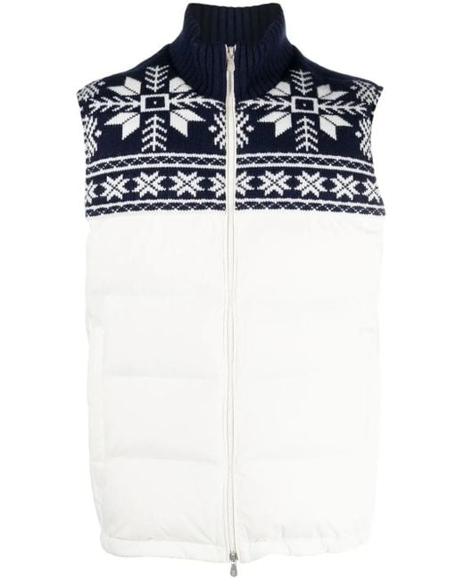 Brunello Cucinelli Blue Fair Isle Panelled Gilet for men