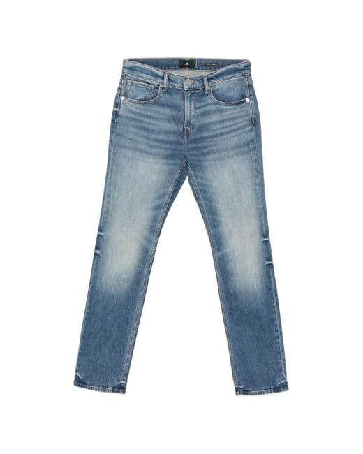 7 For All Mankind Blue Faded Whiskered Jeans for men