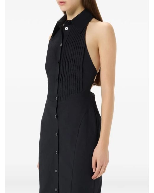 Blumarine Black Plissé Button Midi Dress