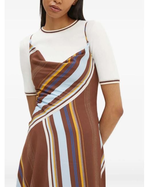 A.L.C. White Lauren Cowl-Neck Striped Dress