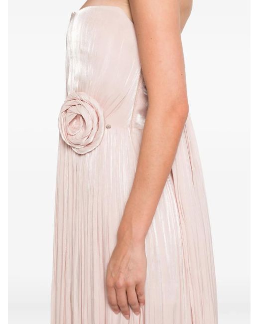 Nissa Pink Pleated Floral-Embellished Dress