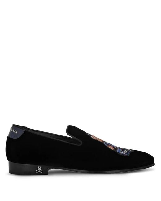 Philipp Plein Black Velvet Loafers Teddy Doorman for men