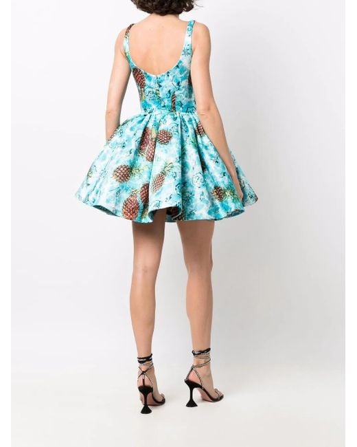 Philipp Plein Blue Duchesse Pineapple Skies-Print Mini Dress
