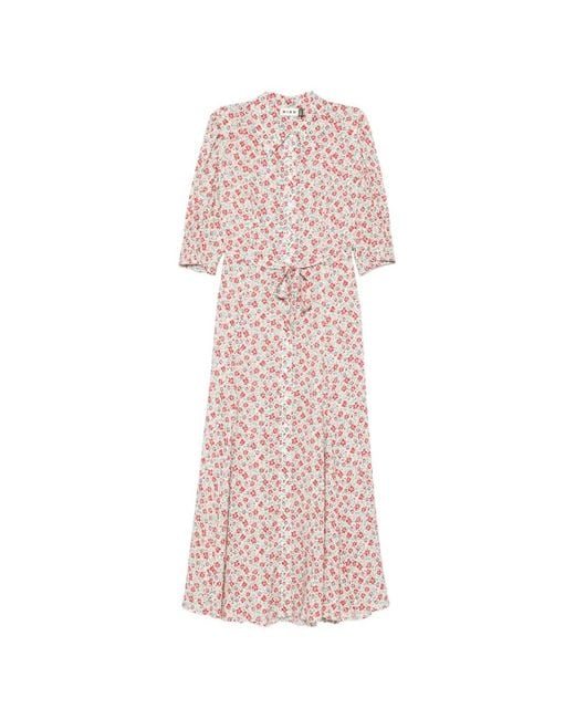 Rixo Pink Jeanni Bloom Floral Tie Midi Dress