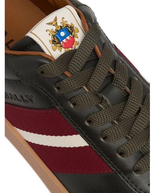 Bally Brown Crest Ribbon-Detail Leather Sneakers for men
