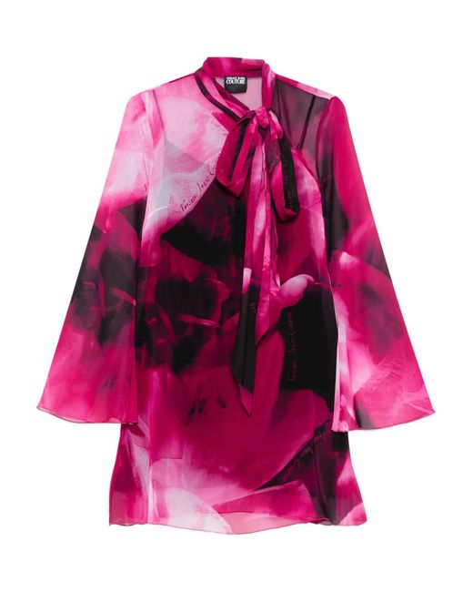 Versace Jeans Couture Pink Tie-Neck Printed Blouse