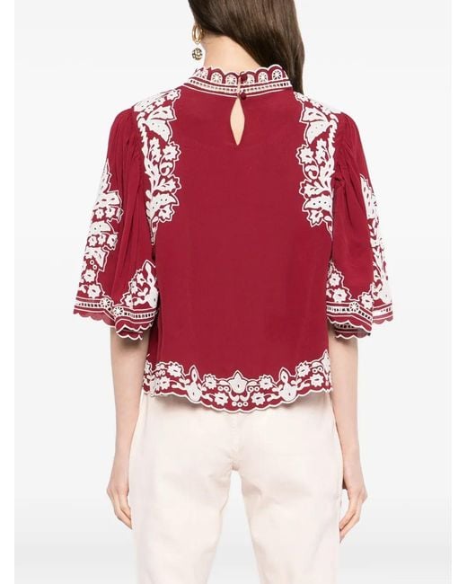 Farm Rio Floral-Embroidered Blouse