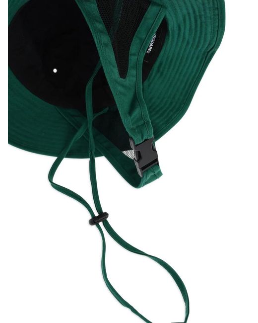 DSquared² Green Embroidered-Logo Bucket Hat for men