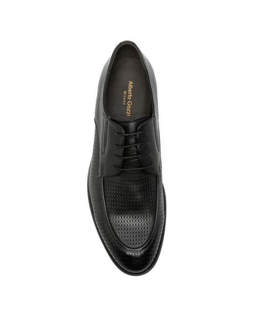 Alberto Gozzi Black Perforated Derby Shoes for men