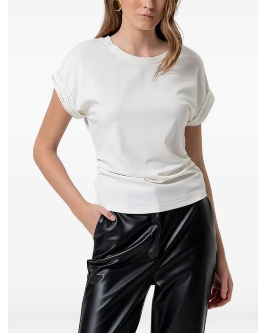Fracomina Gray Crystal-Embellished Ruched T-Shirt